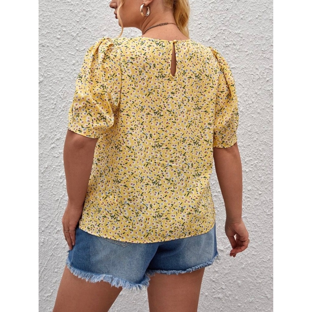 Emery Rose Yellow Ditsy Floral Puff Sleeve Blouse 4X Boho Cottagecore Daisy Top - Picture 8 of 10